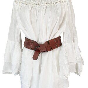 Another Line Brown Studded Leather Belt - Size Medium